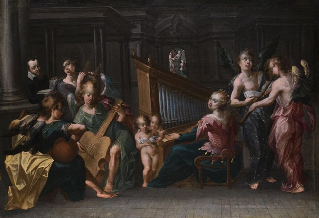 Santa Cecilia con un coro de Ángeles. Anónimo. Siglo XVII