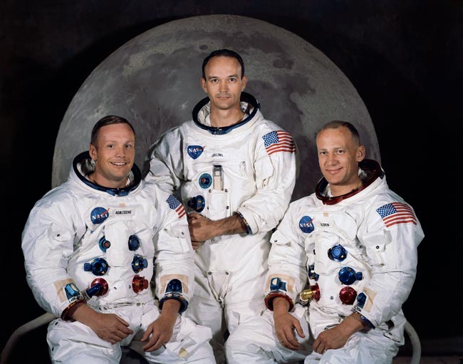 Tripulación del Apolo 11. De izquierda a derecha: Neil Armstrong, Michael Collins y Buzz Aldrin. NASA