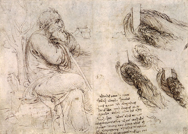 Anciano pensativo. Considerado como el último autorretrato de Leonardo. Biblioteca Real, Windsor.
