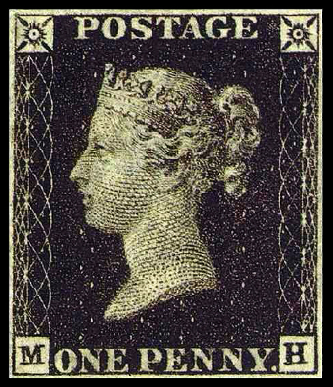 Imagen del primer sello postal del mundo, el Penny Black de la Reina Victoria