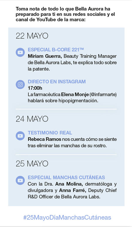 Agenda de Bella Aurora en la Semana de las Manchas Cutáneas